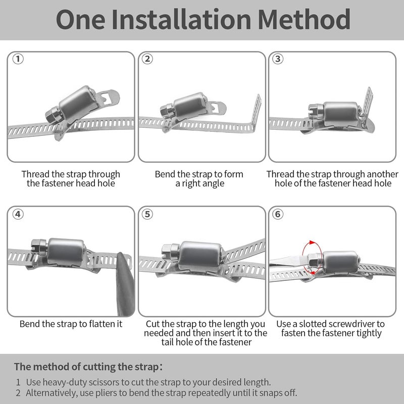 WSWECCL Hose Clamps 30FT Strap+30 Fasteners,DIY Cut-To-Fit 304 Stainless Steel Adjustable Large Worm Gear Band Clamp Assortment Kit,Metal Screw Fasteners and Strapping for Pipe,Duct,Pole,Tube - Image 3